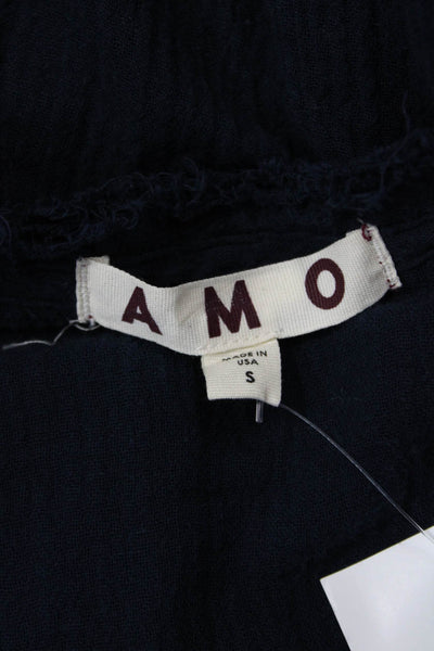 Amo Womens Dark Blue Cropped Tank Sleeveless Round Neck Cotton Size S
