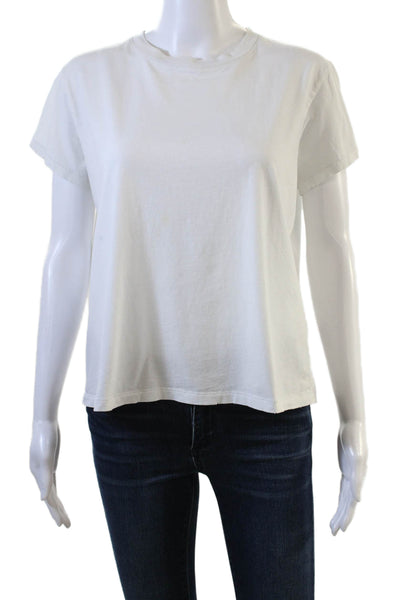Leallo Women Basic White Cotton Crew Neck Short Sleeve TShirt Size S
