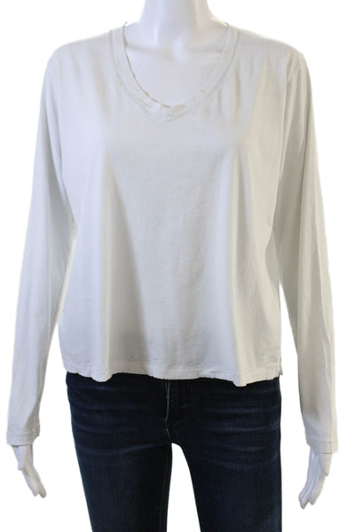 Leallo Womens Basic Jersey V-Neck Long Sleeve Cotton T-Shirt White Size S