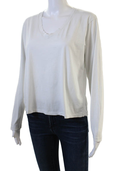 Leallo Womens Basic Jersey V-Neck Long Sleeve Cotton T-Shirt White Size S