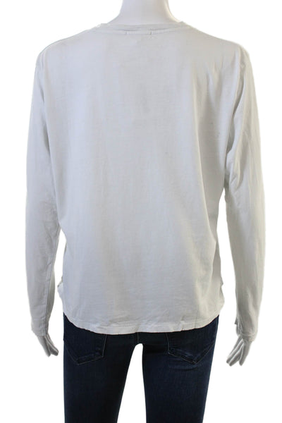 Leallo Womens Basic Jersey V-Neck Long Sleeve Cotton T-Shirt White Size S