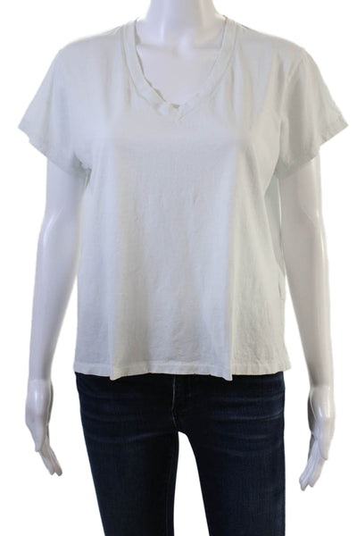 Leallo Women V-Neck Basic White Cotton Short Sleeve T-Shirt Size S