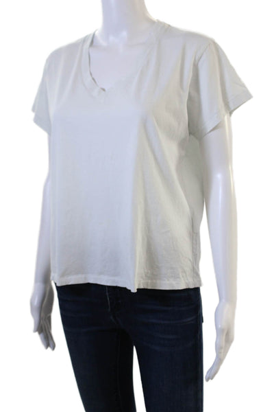 Leallo Women V-Neck Basic White Cotton Short Sleeve T-Shirt Size S