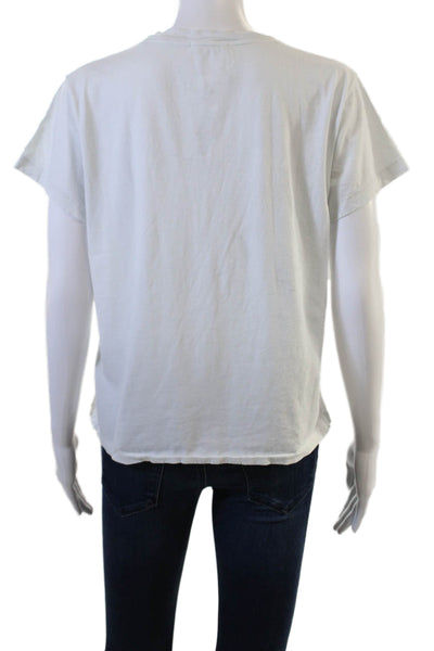 Leallo Women V-Neck Basic White Cotton Short Sleeve T-Shirt Size S