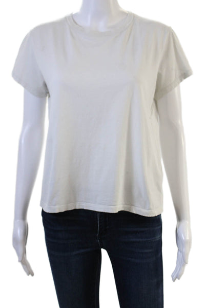 Leallo Women Basic White 100% Cotton Crew Neck Short Sleeve T-Shirt Size S