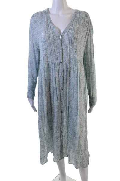 Zara Women Kaftan Shirt Dress Light Blue Paisley V-Neck Long Sleeve Size M