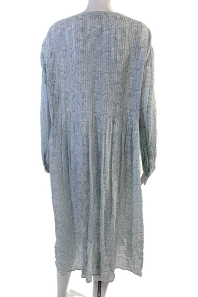 Zara Women Kaftan Shirt Dress Light Blue Paisley V-Neck Long Sleeve Size M