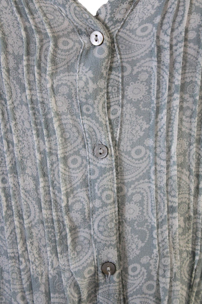 Zara Women Kaftan Shirt Dress Light Blue Paisley V-Neck Long Sleeve Size M