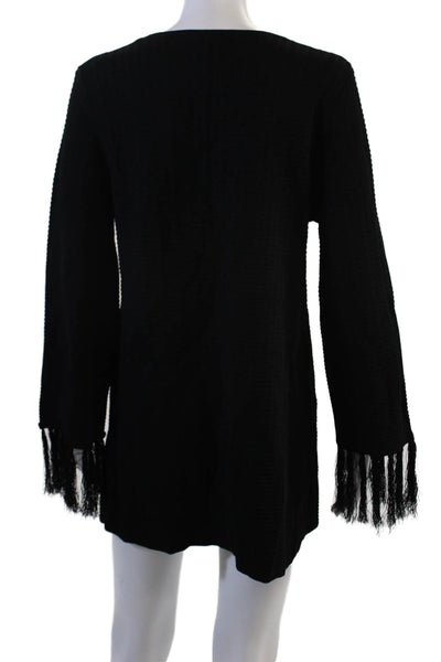 Zara Women Black Kaftan Dress V-Neck Long Sleeve Viscose Nylon Size M