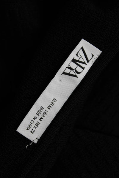 Zara Women Black Kaftan Dress V-Neck Long Sleeve Viscose Nylon Size M