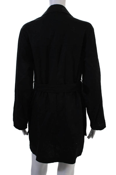 Zara Women Military Jacket Black Linen Blend Long Sleeve Buckle Collared Size M