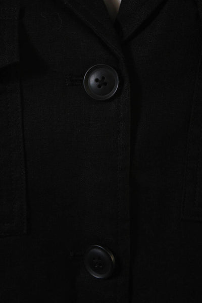 Zara Women Military Jacket Black Linen Blend Long Sleeve Buckle Collared Size M