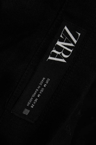 Zara Women Military Jacket Black Linen Blend Long Sleeve Buckle Collared Size M