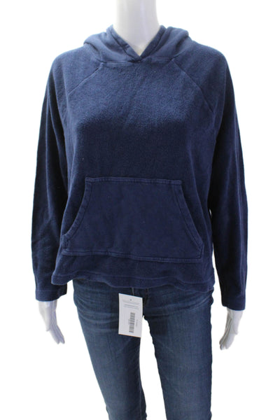 Goldie Women Pullover Hoodie Dark Blue Cotton Long Sleeve Solid Size S