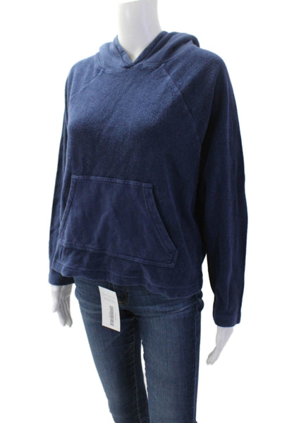 Goldie Women Pullover Hoodie Dark Blue Cotton Long Sleeve Solid Size S