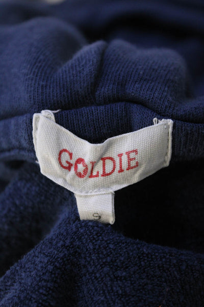 Goldie Women Pullover Hoodie Dark Blue Cotton Long Sleeve Solid Size S