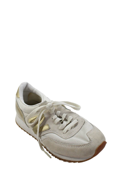 New Balance Womens Lace Up Metallic Logo Low Top Sneakers White Size 6