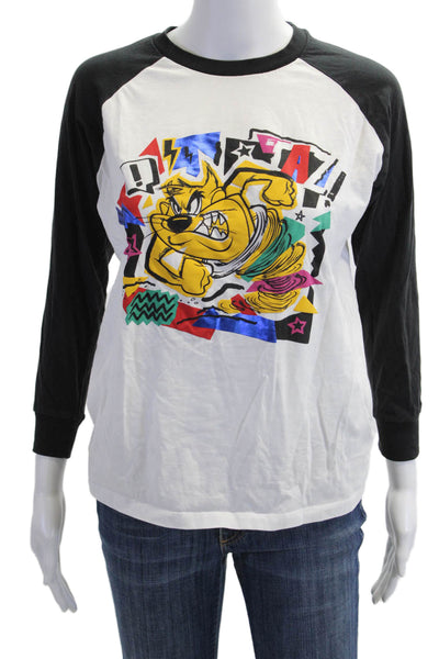 Desigual Girls Long Sleeves Crewneck Graphic T-Shirt White Black Size 13/14