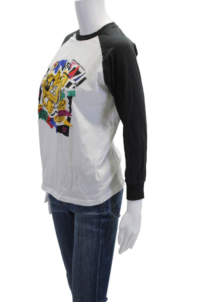 Desigual Girls Long Sleeves Crewneck Graphic T-Shirt White Black Size 13/14