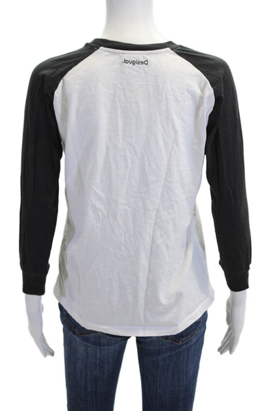 Desigual Girls Long Sleeves Crewneck Graphic T-Shirt White Black Size 13/14