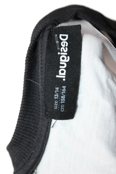 Desigual Girls Long Sleeves Crewneck Graphic T-Shirt White Black Size 13/14