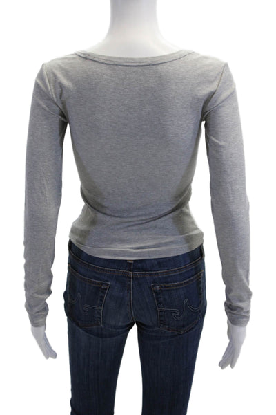 Athleta, Womens Square Neck Long Sleeve Basic T-Shirt Gray Cotton Blend Size XS