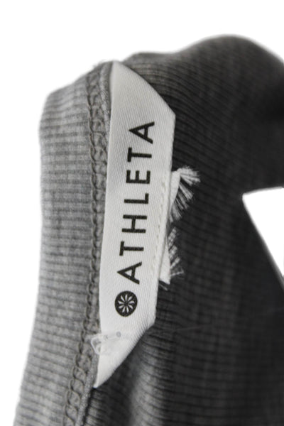 Athleta, Womens Square Neck Long Sleeve Basic T-Shirt Gray Cotton Blend Size XS