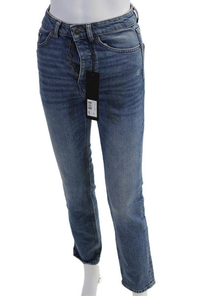 The Kooples Women Cropped Straight Jeans Blue Mid-Rise Button 26in Size 24