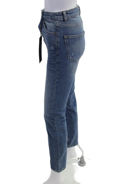 The Kooples Women Cropped Straight Jeans Blue Mid-Rise Button 26in Size 24