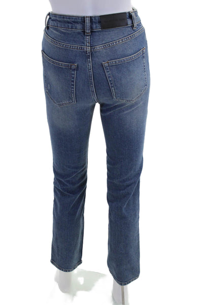 The Kooples Women Cropped Straight Jeans Blue Mid-Rise Button 26in Size 24
