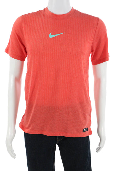 Nike Mens Red Striped T-Shirt Sports Crew Neck Short Sleeve Size S
