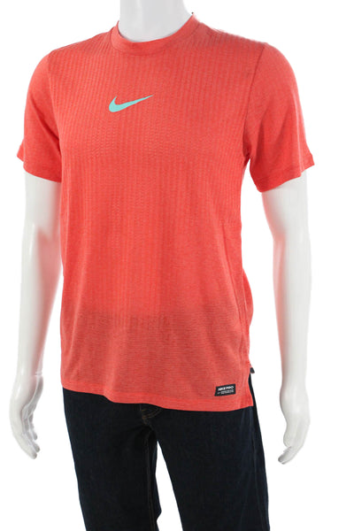 Nike Mens Red Striped T-Shirt Sports Crew Neck Short Sleeve Size S
