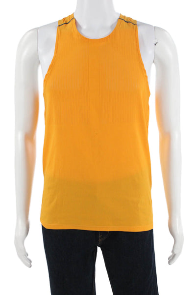 Nike Mens Sleeveless Crew Neck Sports T-Shirt Orange Solid Polyester Size S