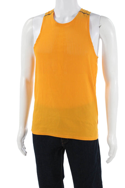 Nike Mens Sleeveless Crew Neck Sports T-Shirt Orange Solid Polyester Size S