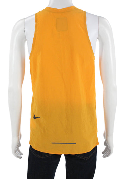 Nike Mens Sleeveless Crew Neck Sports T-Shirt Orange Solid Polyester Size S