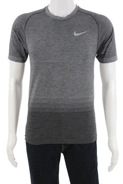 Nike Men Geometric Dark Gray Crew Neck T-Shirt Sports Size S