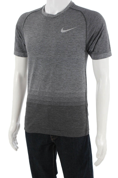 Nike Men Geometric Dark Gray Crew Neck T-Shirt Sports Size S