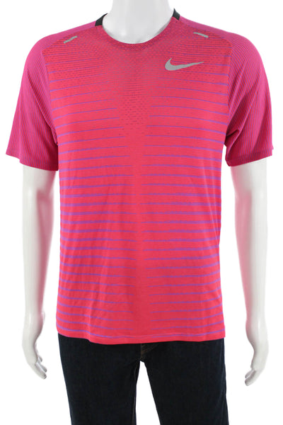Nike Mens Pink Striped Sports T-Shirt Short Sleeve Crew Neck Size M