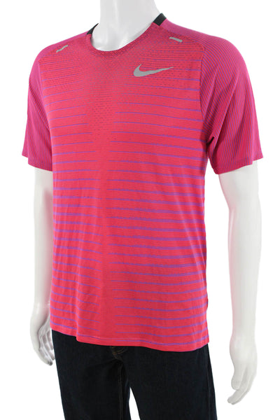 Nike Mens Pink Striped Sports T-Shirt Short Sleeve Crew Neck Size M