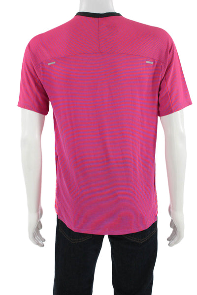 Nike Mens Pink Striped Sports T-Shirt Short Sleeve Crew Neck Size M