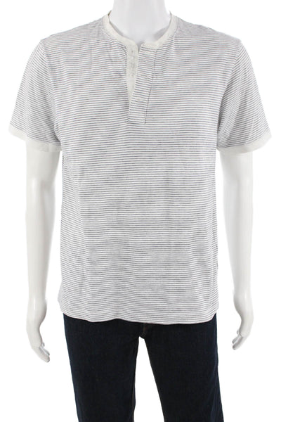 J Crew Mens Cotton Striped Short Sleeve Button-Up Polo Shirt White Size M