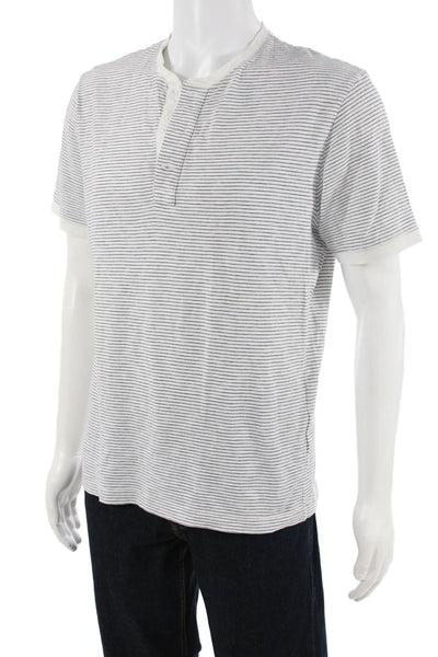 J Crew Mens Cotton Striped Short Sleeve Button-Up Polo Shirt White Size M