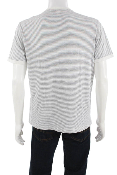 J Crew Mens Cotton Striped Short Sleeve Button-Up Polo Shirt White Size M