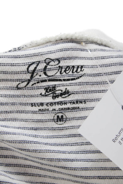 J Crew Mens Cotton Striped Short Sleeve Button-Up Polo Shirt White Size M