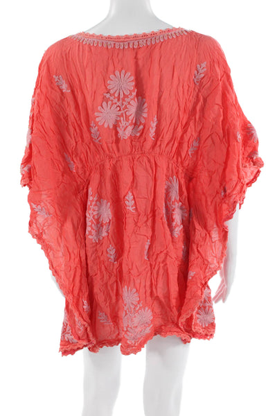 Melissa Odabash Women Orange Floral Rayon V-Neck Tunic Drawstring Size One Size