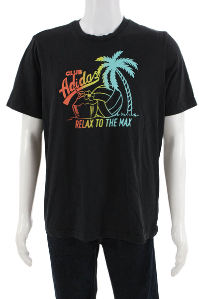 Adidas Mens Black Graphic T-Shirt Crew Neck Short Sleeve Beach Size M