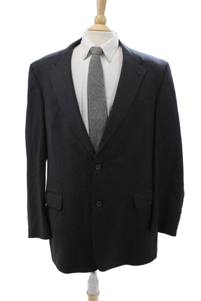 Hart Schaffner Marx Men Striped Dark Blue Suit Jacket Collared Button Size 42