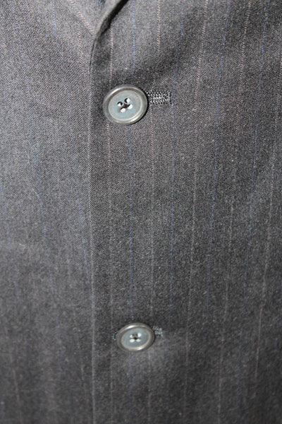 Hart Schaffner Marx Men Striped Dark Blue Suit Jacket Collared Button Size 42