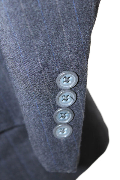 Hart Schaffner Marx Men Striped Dark Blue Suit Jacket Collared Button Size 42