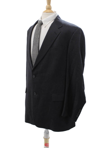 Hart Schaffner Marx Men Striped Dark Blue Suit Jacket Collared Button Size 42